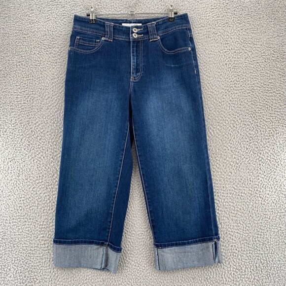 Chicos Jeans Womens 0.5 US 6 Claire Crop Blue Platinum Denim Dark Wash Stretch - Picture 1 of 12